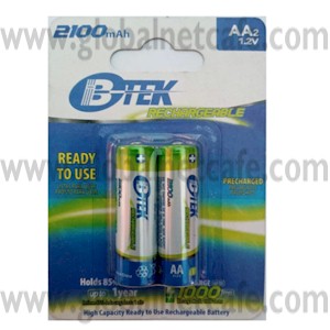 BATERIA AA RECARGABLES (2 UNID) BTEK 1.2VOLTIOS 2,100MHA 
